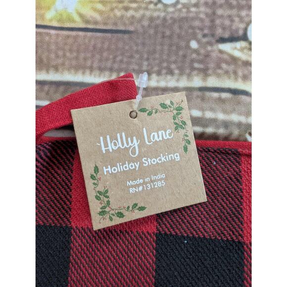 NEW Red Black Buffalo Plaid Cat Christmas Stocking With Bells Holiday - Picture 3 of 8